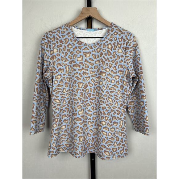 J. McLaughlin Signature Catalina Cloth Blouse Women's Medium Blue Geometric - Picture 1 of 9